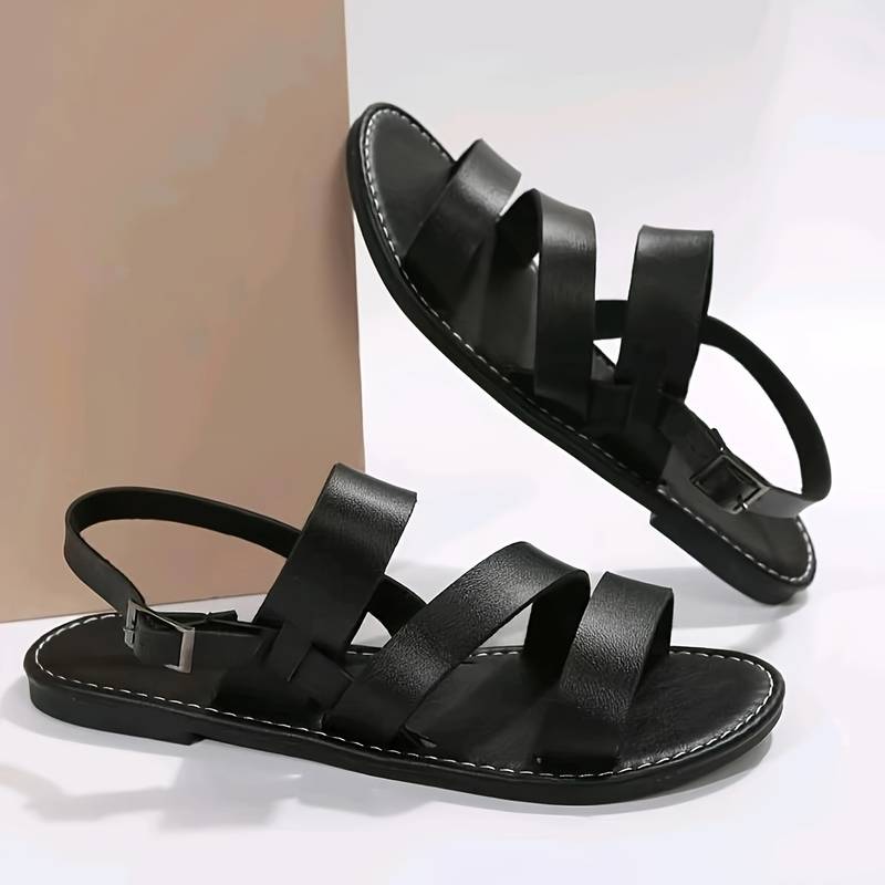 Women's Three-Strap Flat Sandals - Comfortable Casual Footwear for Summer